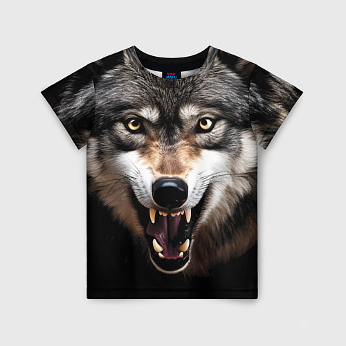 Детская футболка Агрессивный рычащий волк / 3D-принт – фото 1