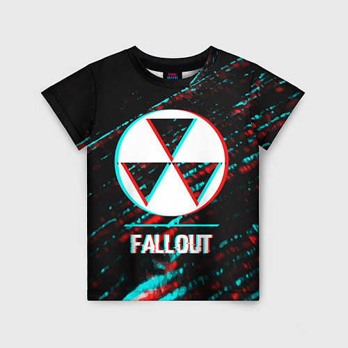 Детская футболка Fallout в стиле glitch и баги графики на темном фо / 3D-принт – фото 1