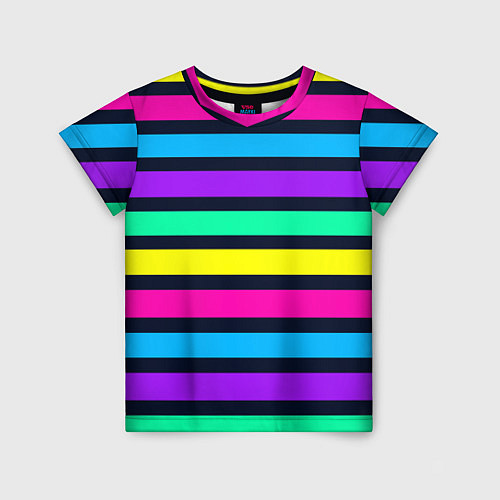 Детская футболка Неоновые полосы на черном фоне / 3D-принт – фото 1
