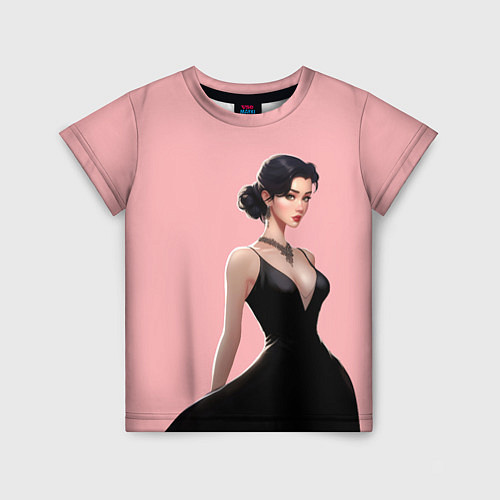 Детская футболка Girl in black dress - pink / 3D-принт – фото 1