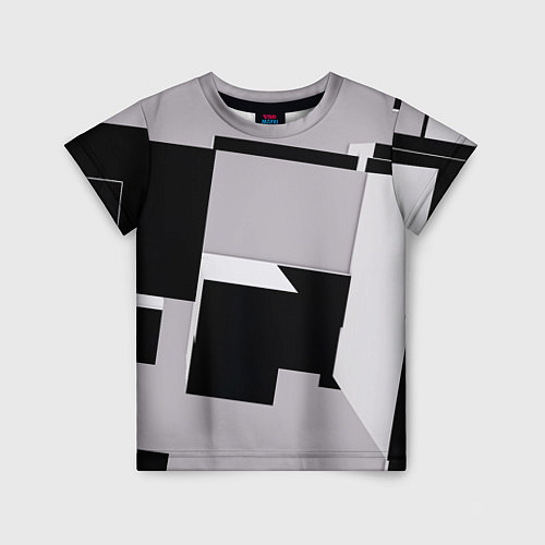 Детская футболка Белые и чёрные кубы в геометрии / 3D-принт – фото 1