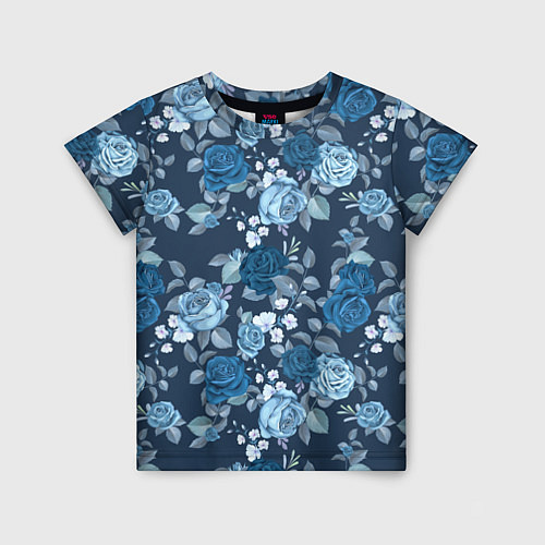 Детская футболка Голубые розы паттерн / 3D-принт – фото 1