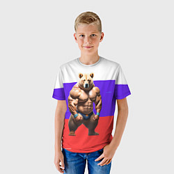 Футболка детская Накаченный медведь на Российском флаге, цвет: 3D-принт — фото 2
