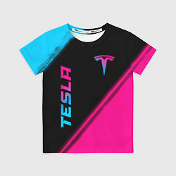 Футболка детская Tesla - neon gradient: надпись, символ, цвет: 3D-принт