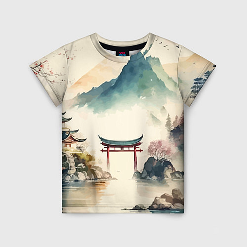 Детская футболка Японский пейзаж - акварель / 3D-принт – фото 1