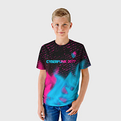 Футболка детская Cyberpunk 2077 - neon gradient: символ сверху, цвет: 3D-принт — фото 2