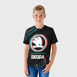 Футболка детская Значок Skoda в стиле glitch на темном фоне, цвет: 3D-принт — фото 2