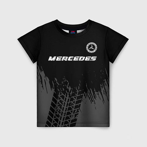 Детская футболка Mercedes speed на темном фоне со следами шин: симв / 3D-принт – фото 1