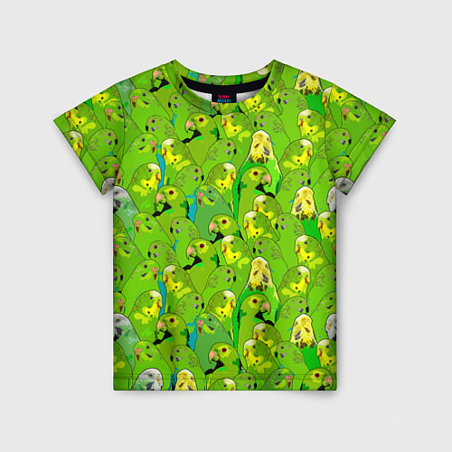 Детская футболка Зеленые волнистые попугайчики / 3D-принт – фото 1