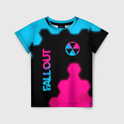 Детская футболка Fallout - neon gradient: надпись, символ / 3D-принт – фото 1