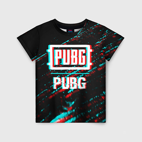 Детская футболка PUBG в стиле glitch и баги графики на темном фоне / 3D-принт – фото 1