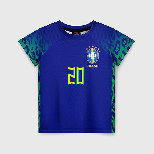 Детская футболка Винисиус Жуниор ЧМ 2022 сборная Бразилии гостевая / 3D-принт – фото 1