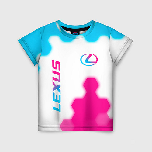 Детская футболка Lexus neon gradient style: надпись, символ / 3D-принт – фото 1
