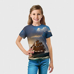 Футболка детская Парусный корабль галеон, цвет: 3D-принт — фото 2