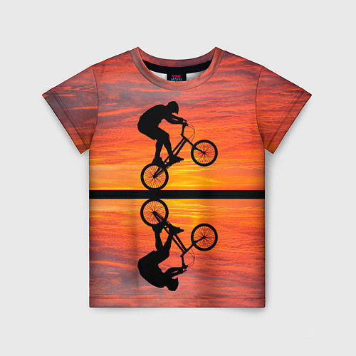 Детская футболка Велосипедист в отражении / 3D-принт – фото 1