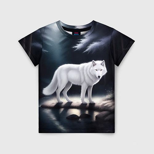 Детская футболка Белый волк в лесу / 3D-принт – фото 1