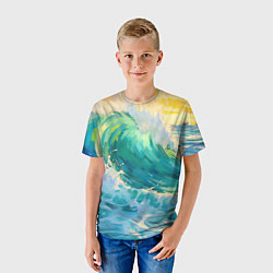Футболка детская Нарисованные волны моря, цвет: 3D-принт — фото 2