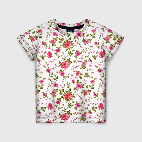 Детская футболка Розовые цветы на белом фоне / 3D-принт – фото 1