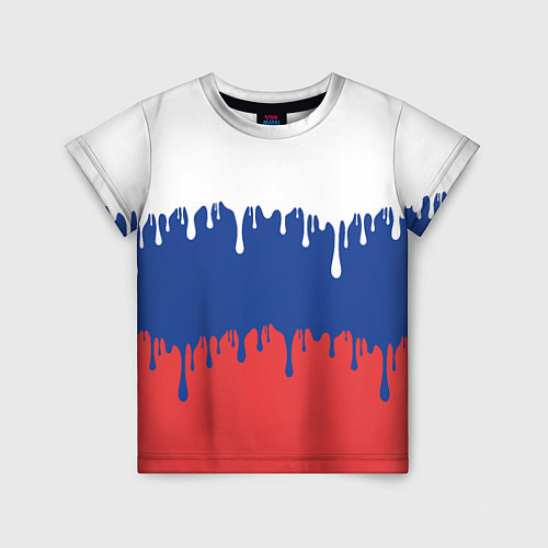 Детская футболка Флаг России - потёки / 3D-принт – фото 1
