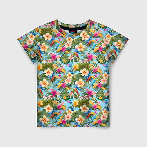 Детская футболка Разноцветные цветочки гавайские / 3D-принт – фото 1