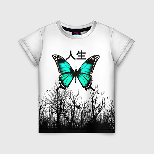 Детская футболка С бабочкой на фоне японского иероглифа / 3D-принт – фото 1