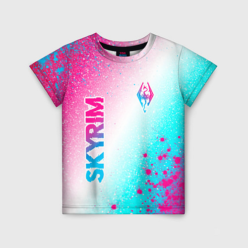 Детская футболка Skyrim neon gradient style: надпись, символ / 3D-принт – фото 1