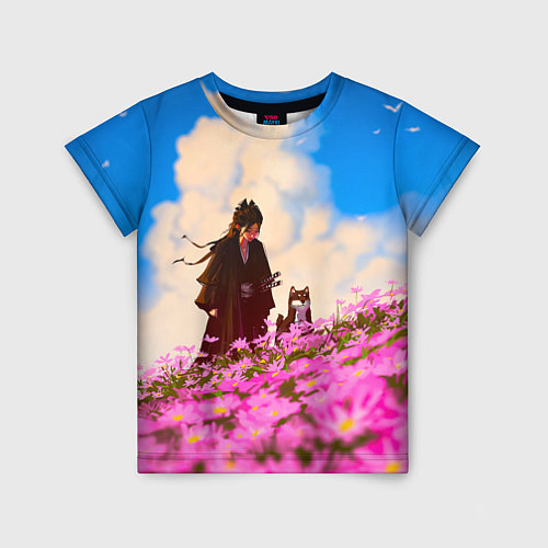Детская футболка Девушка самурай и сиба ину / 3D-принт – фото 1