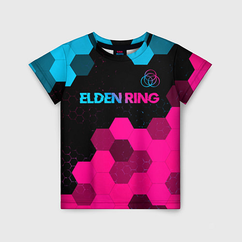 Детская футболка Elden Ring - neon gradient: символ сверху / 3D-принт – фото 1