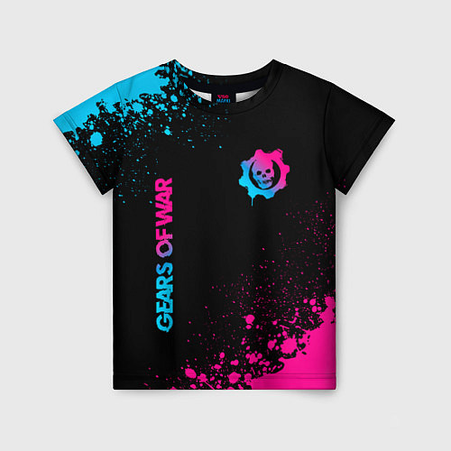 Детская футболка Gears of War - neon gradient: надпись, символ / 3D-принт – фото 1