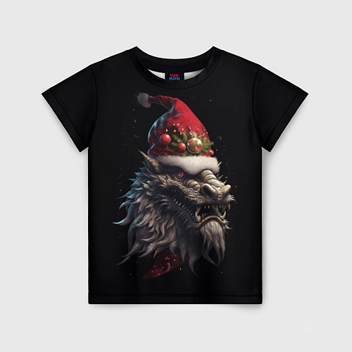 Детская футболка Дракон в шапке Санта Клауса: арт нейросети / 3D-принт – фото 1
