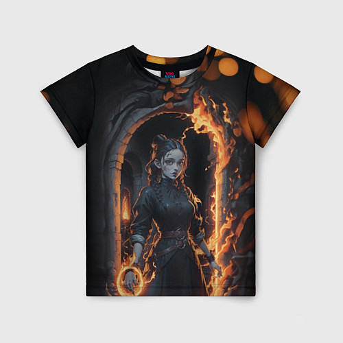 Детская футболка Готическая девушка с двумя косами огненная магия / 3D-принт – фото 1