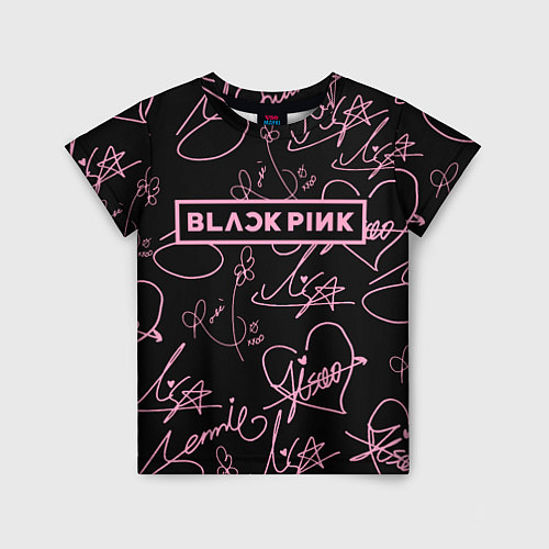 Детская футболка Блэкпинк - розовые автографы / 3D-принт – фото 1