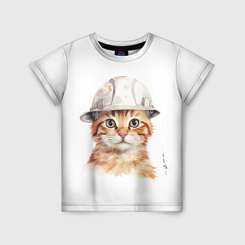Детская футболка Акварельный кот-строитель / 3D-принт – фото 1