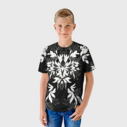 Футболка детская Цветы орнамент чб, цвет: 3D-принт — фото 2