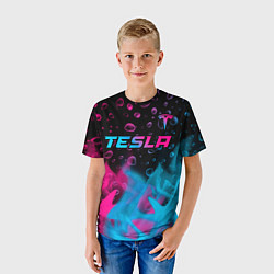 Футболка детская Tesla - neon gradient: символ сверху, цвет: 3D-принт — фото 2