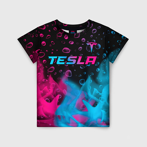 Детская футболка Tesla - neon gradient: символ сверху / 3D-принт – фото 1