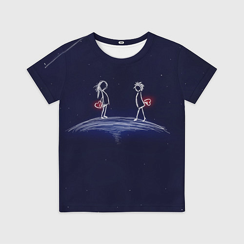 Детская футболка Влюблённые с сердцами на темном фоне / 3D-принт – фото 1