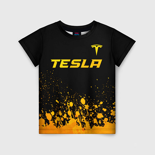 Детская футболка Tesla - gold gradient: символ сверху / 3D-принт – фото 1