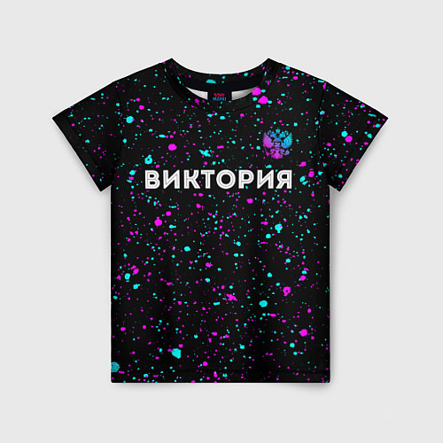 Детская футболка Виктория и неоновый герб России: символ сверху / 3D-принт – фото 1