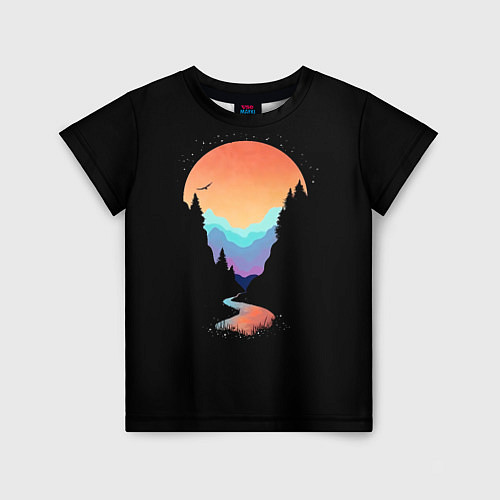 Детская футболка Неоновое солнце SynthWave / 3D-принт – фото 1