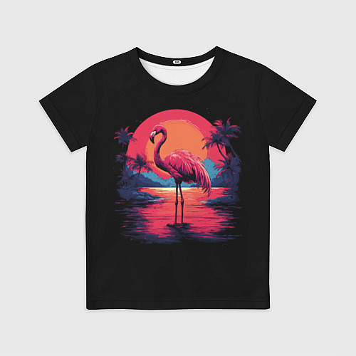Детская футболка Розовый фламинго среди пальм / 3D-принт – фото 1