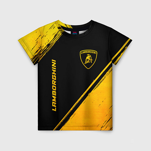 Детская футболка Lamborghini - gold gradient: надпись, символ / 3D-принт – фото 1