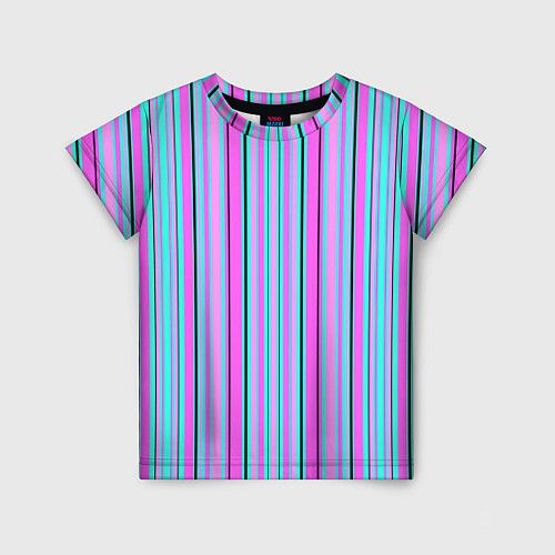 Детская футболка Розово-голубой неновый полосатый узор / 3D-принт – фото 1