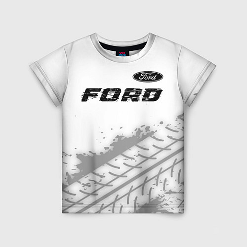 Детская футболка Ford speed на светлом фоне со следами шин: символ / 3D-принт – фото 1