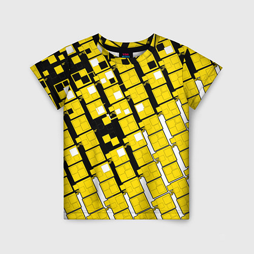 Детская футболка Киберпанк квадраты жёлтые / 3D-принт – фото 1