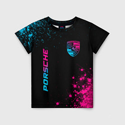 Футболка детская Porsche - neon gradient: надпись, символ, цвет: 3D-принт