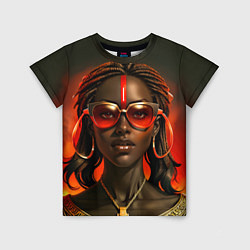 Футболка детская Девушка афро с косичками в модных очках, цвет: 3D-принт