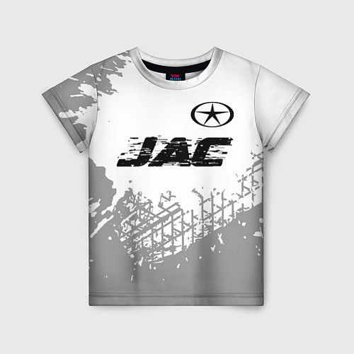 Детская футболка JAC speed на светлом фоне со следами шин: символ с / 3D-принт – фото 1