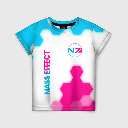 Детская футболка Mass Effect neon gradient style: надпись, символ / 3D-принт – фото 1