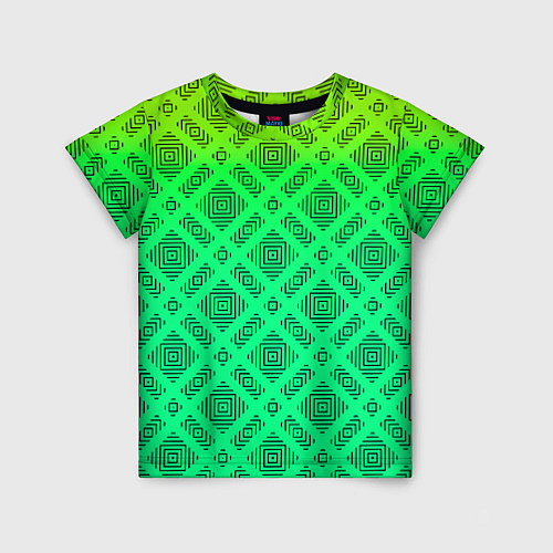 Детская футболка Желто-зеленый градиентный фон с геометрическим узо / 3D-принт – фото 1
